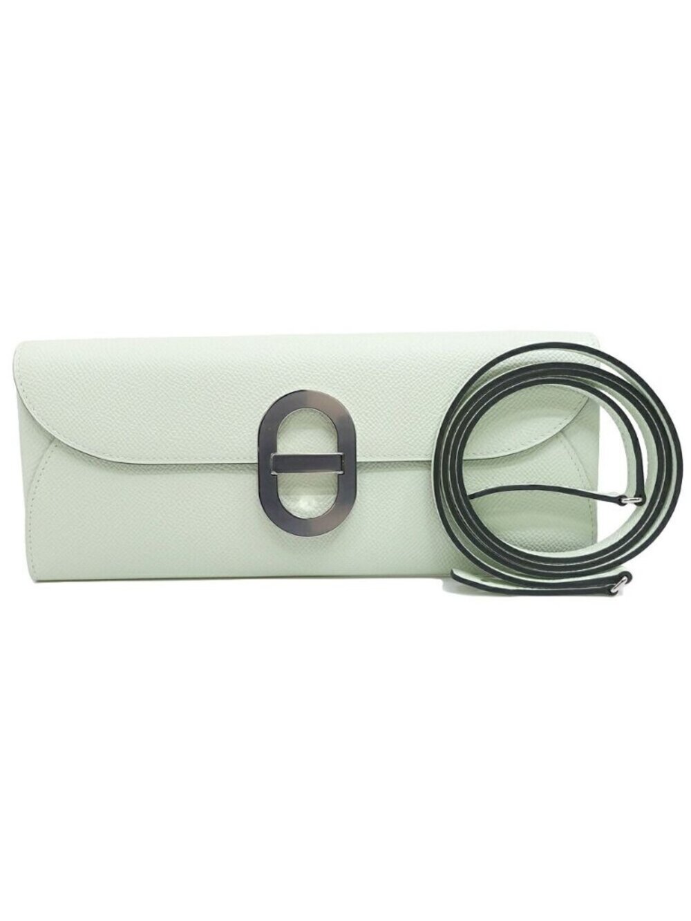 Hermes Maillon to Go Chaine D'ancre Veau Epsom Vert Fizz Silver Wallet
